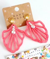 Jeannette-Creatief® - Resin - Roze Schelp - Coral Pink - Schelpen - Filigraan - Swarovski plaksteentjes - Oorhangers - Oorbellen Dames - Oorbellen oze - Statement Oorbellen - Festival - Bohemien - IBIZA