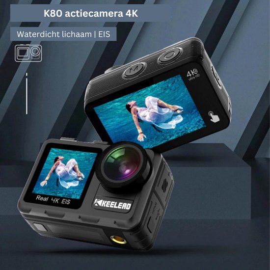 WOLFANG action camera 4K - Camera - Action cam - Waterdichte camera - incl waterdichte afstandsbediening - Zwart