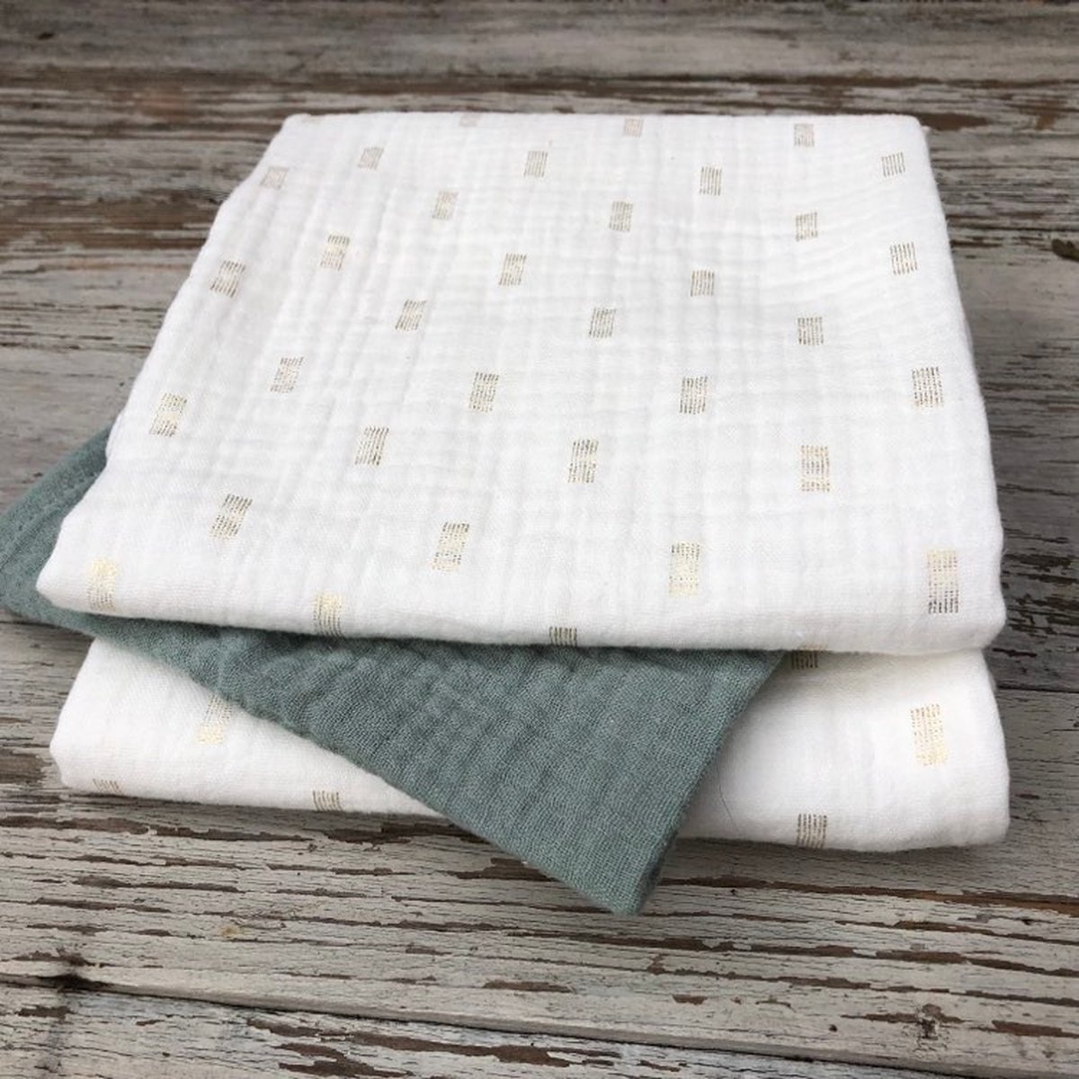 Goedkoopste Hydrofieldoeken - set - metallic - strepen - oudgroen - 60x60cm -3 stuks