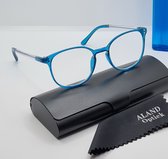 Bril op sterkte +2,0 - elegante unisex leesbril +2.0 helderblauwe leesbril met brillenkoker en microvezeldoekje - FM 399 - Ronde lunettes - Aland optiek