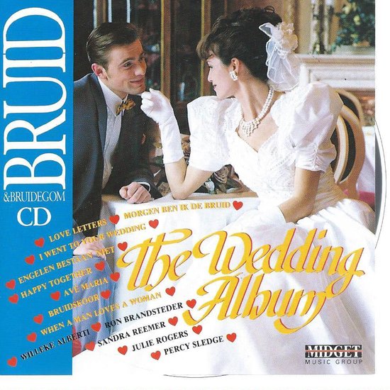 Bruid en bruidegom op de hoes van de "The Wedding Album" CD. De bruid draagt een trouwjurk en sluier.