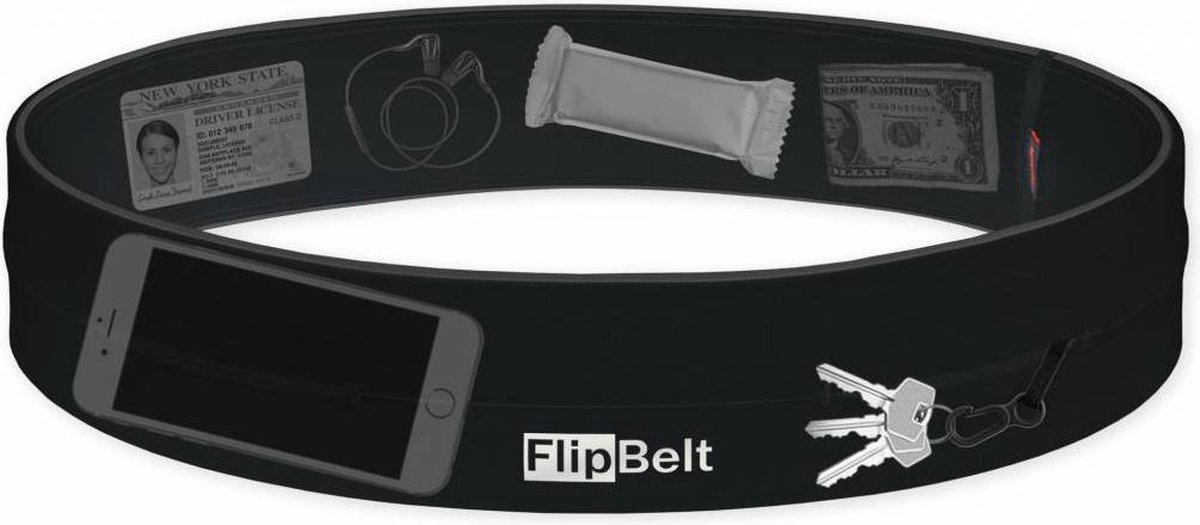 FlipBelt Classic - Running Belt – Hardloopriem voor Telefoon, Water en Meer – Unisex – Zwart - L - FlipBelt