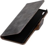 Grijs Mini Slang booktype wallet cover - telefoonhoesje - smartphone hoesje - beschermhoes - book case - hoesje voor LG K10
