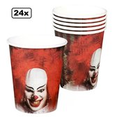 24x Bekers horrorclown 250 ml - It clown griezel vlaglijn eng horror the IT Halloween scary