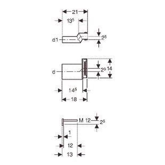 Technische tekening met afmetingen van toiletonderdelen.