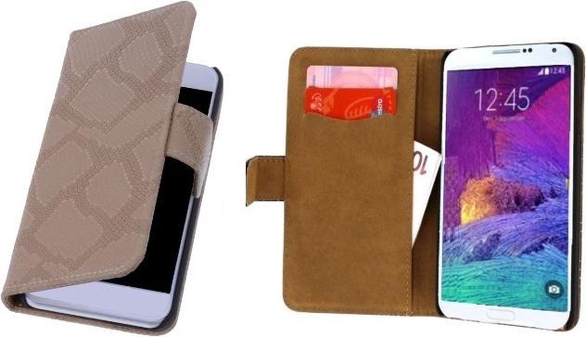 Alternate LACE Book Case Flip Hoesje Samsung Galaxy Note 4  Snake Lichtbruin