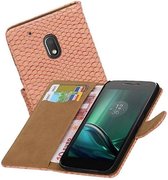 Snake Bookstyle Wallet Case Hoesjes voor Moto G4 Play Light Roze