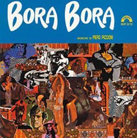 Albumhoes van 'Bora Bora' soundtrack met collage van tropische figuren en tekst.