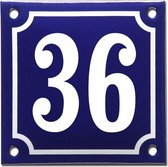 Emaille huisnummer blauw/wit nr. 36