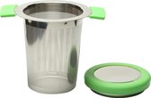 Micro filtre à thé / couvercle / fond en silicone couleur / passoire à thé avec micro filtre de 0,5 mm pour thé en vrac / poignées antidérapantes / pot et tasse / Inox / acier inoxydable / vert