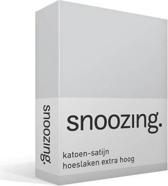 Snoozing - Katoen-satijn - Hoeslaken - Extra Hoog - Tweepersoons - 150x200 cm - Grijs