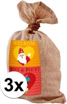 3x Medium jute kadozak Sinterklaas - 50x80 cm - cadeauzak