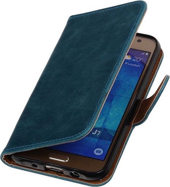 Blauw Pull-Up PU booktype wallet cover hoesje voor Samsung Galaxy J7 2016