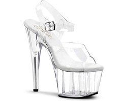 Pleaser - ADORE-708 Sandaal met enkelband, Paaldans schoenen - Paaldans schoenen - 41 Shoes - Transparant