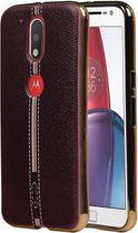 M-Cases Bruin Leder Design TPU hoesje voor Motorola Moto G4 / G4 Plus