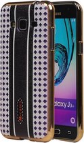 M-Cases Bruin Paars Ruit Design TPU back case hoesje voor Samsung Galaxy J3 2016
