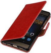 Zakelijke Book Case Telefoonhoesje Geschikt voor de Huawei P9 Lite - Portemonnee Hoesje - Pasjeshouder Wallet Case - Rood
