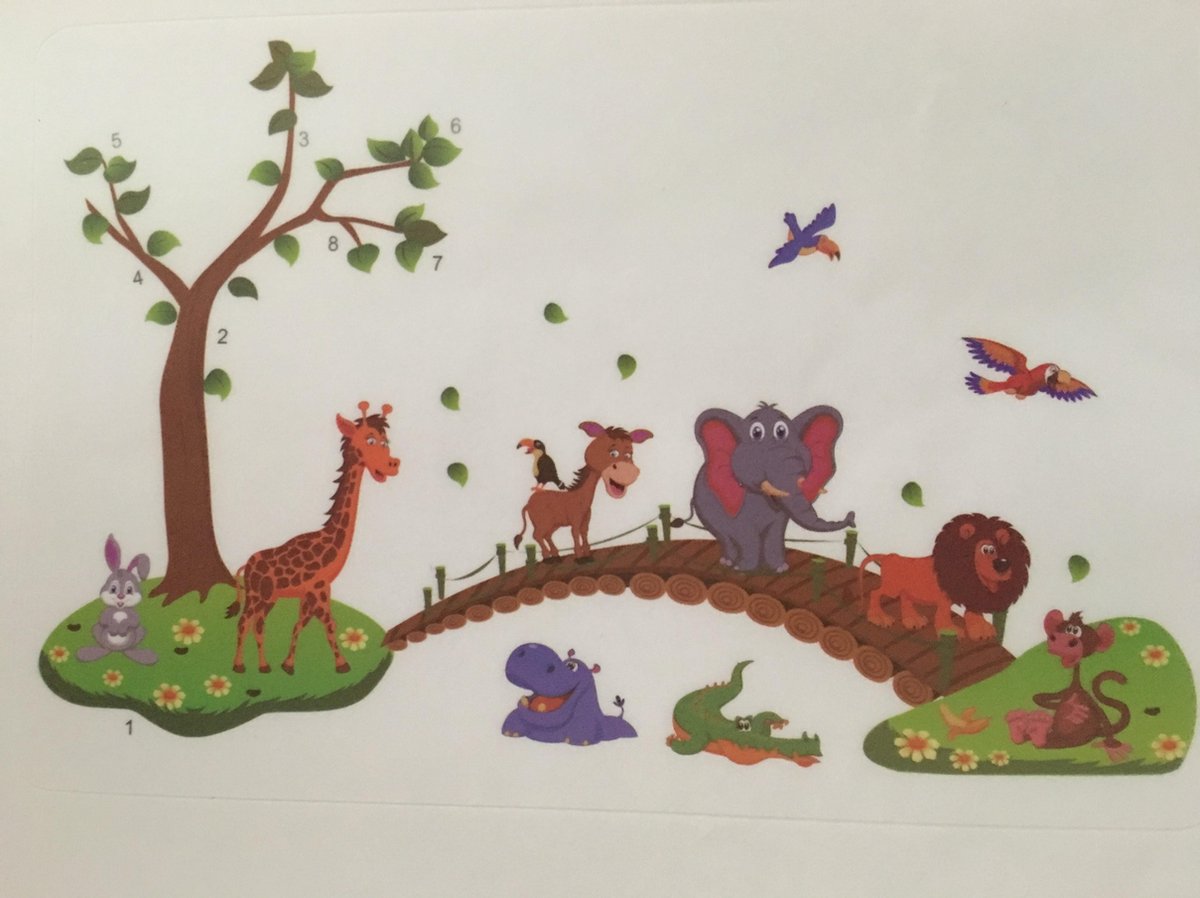 Muursticker Kinderkamer - Dieren - Jungle - Slaapkamer Kinderen - Olifant - Giraf - nr 778