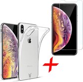 Transparant Hoesje geschikt voor Apple iPhone Xs Max Soft TPU Gel Siliconen Case + Tempered Glass Screenprotector Transparant iCall