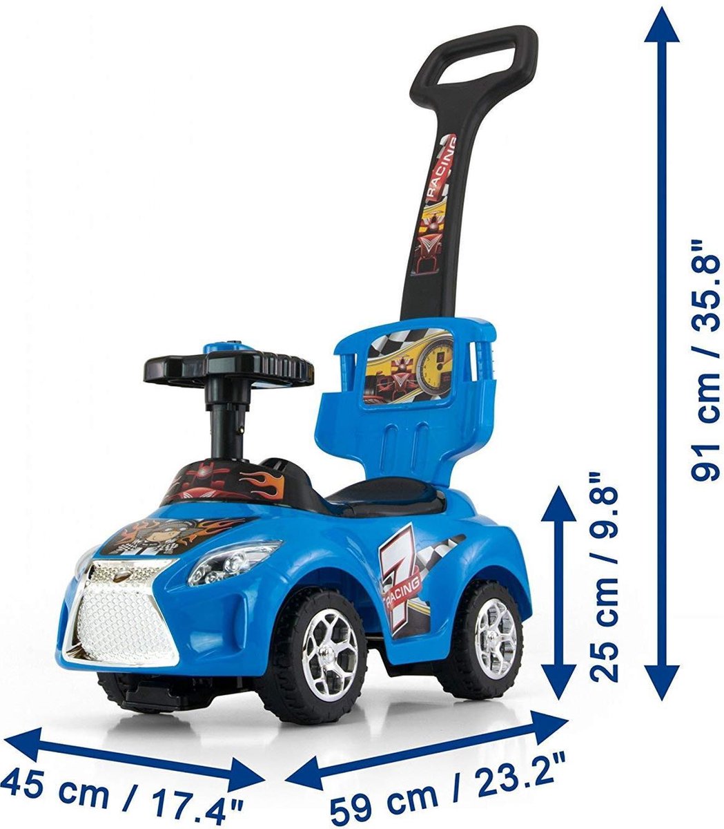 Kid 3 in 1 loopauto, sportkinderauto, afneembare duwstang, zit met