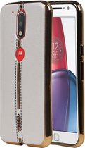 M-Cases Wit Leder Design TPU hoesje voor Motorola Moto G4 / G4 Plus