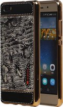 M-Cases Zwart Krokodil Design TPU back case cover hoesje voor Huawei P8 Lite