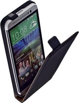 LELYCASE Lederen Flip Case HTC One E8 Ace Flipcover Hoesje Zwart