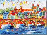 Acrylverf schilderij - stad Maastricht skyline - hand geschilderd - 120x80