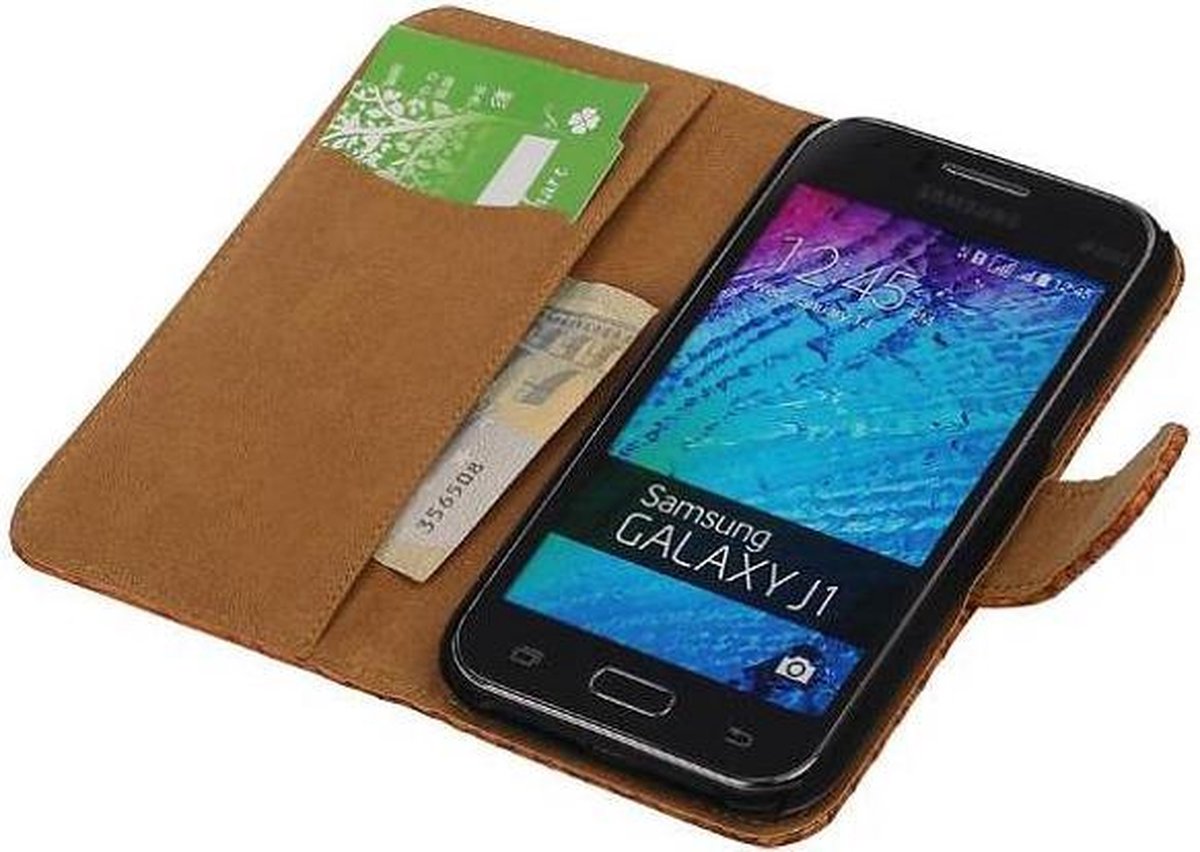 Slang Bookstyle Hoes - Geschikt voor Samsung Galaxy J1 J100F Bruin