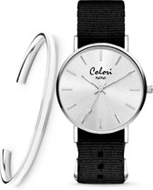 Colori XOXO 5 COL559 - Horloge Geschenkset met Armband - Nato Band - Zwart - Ø 36 mm
