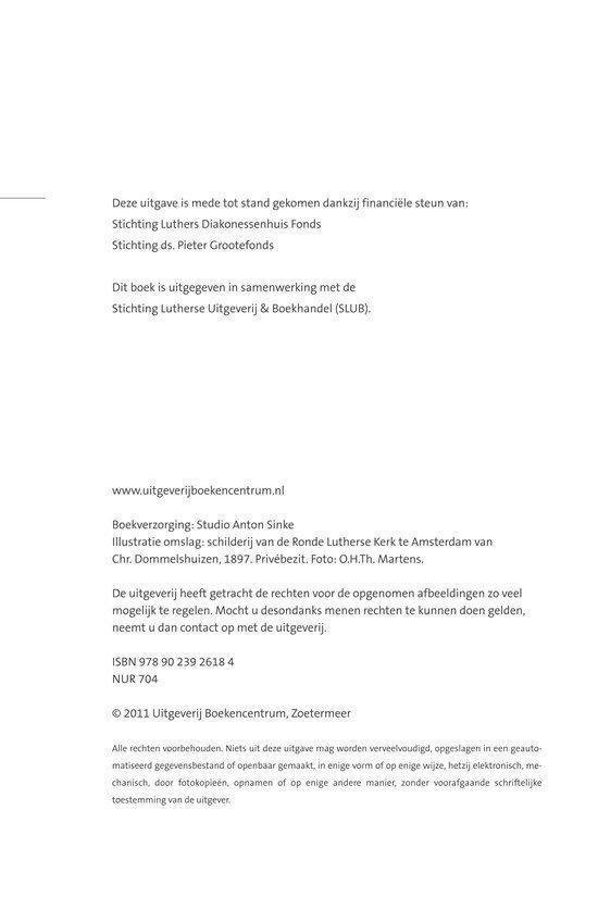 Pagina met informatie over auteursrechten en uitgever van het boek 'Lutheranen in de Lage Landen'.