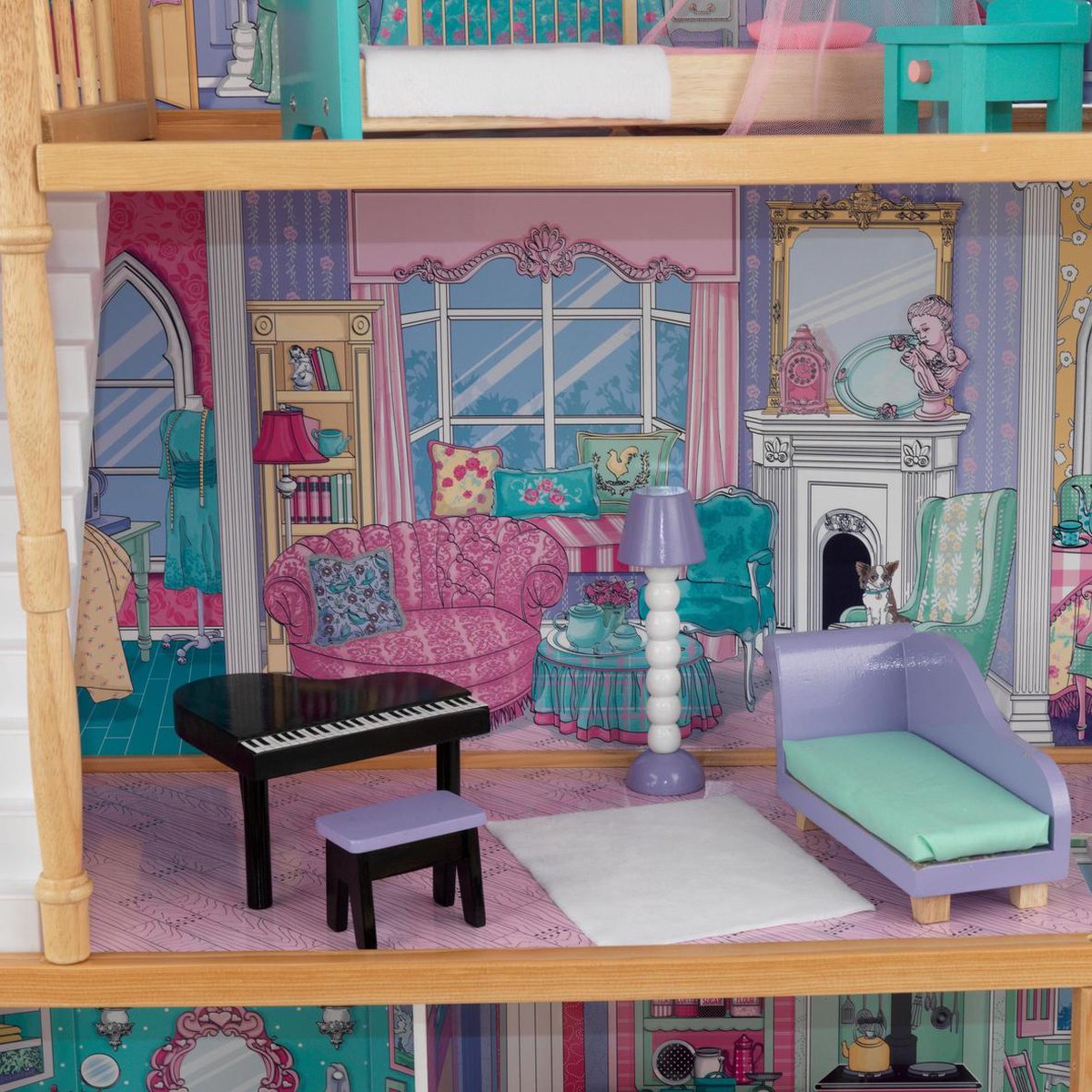 KidKraft Annabelle Poppenhuis – Groot Poppenhuis – Poppenhuis van Hout – 3 Verdiepingen, 5 Kamers & Lift – Inclusief 17 Accessoires – Voor 30 cm Barbies en Soortgelijke Poppen – Vanaf 3 jaar — afbeelding 7