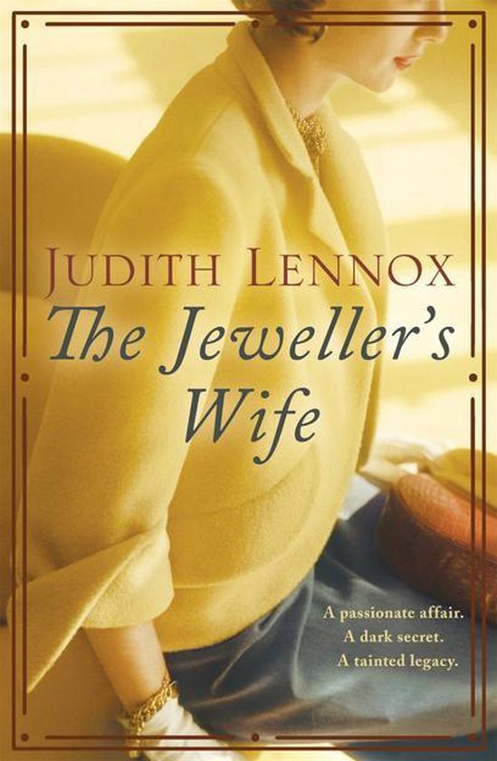 Boekcover met een vrouw in een geel jasje, met de titel "The Jeweller's Wife" van Judith Lennox.
