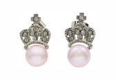 Zoetwater parel oorbellen King Pearl P - oorstekers - echte parels - roze - stras steentjes - kroon