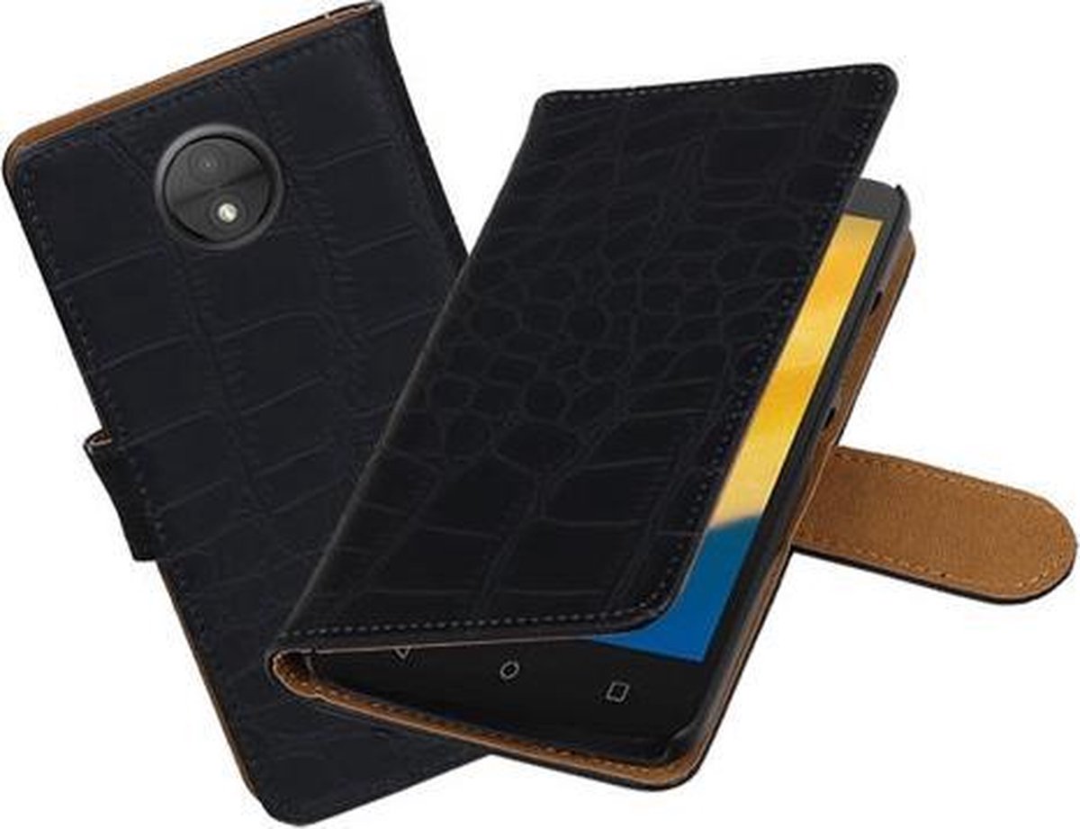 BestCases.nl Motorola Moto C Krokodil booktype hoesje Zwart