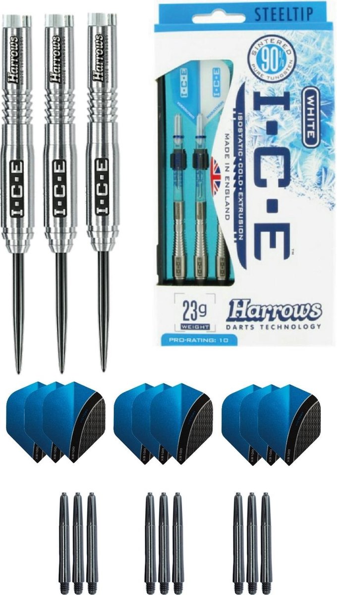 Harrows - ICE 21 gram Ringed grip - dartpijlen - plus 3 sets - dartshafts - en 3 sets - dartflights