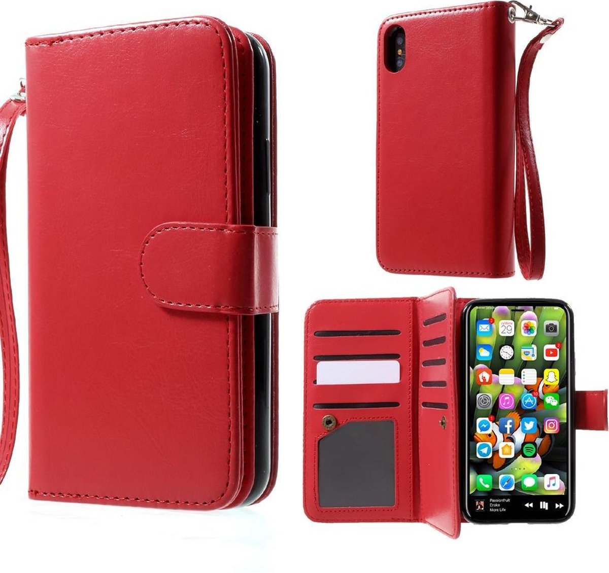 2-in-1 Wallet Case - Iphone X/XS Hoesje - Rood - Crazy Horse