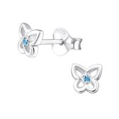 Joy|S - Zilveren petit vlinder oorbellen blauw topaz 5 mm oorknoppen