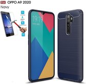 Oppo A9 2020 / A11x Carbone Brushed Tpu Blauw Cover Case Hoesje - 1 x Tempered Glass Screenprotector CTBL