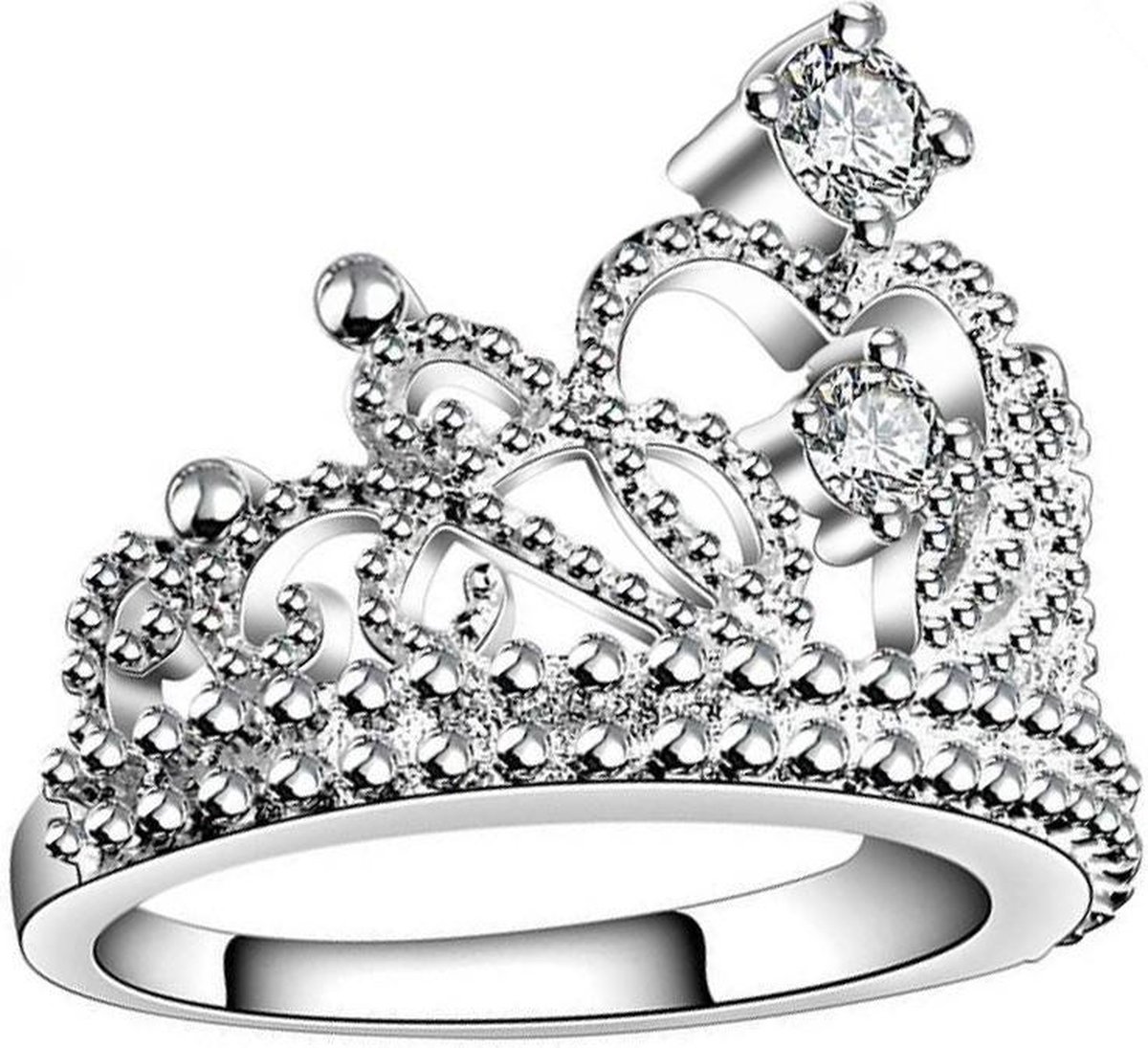 Ring met kroon zilverkleurig (16,5 mm, maat 6)