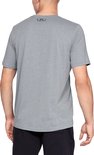 Grijs Under Armour sportshirt met aan de achterkant een rond Under Armour logo boven de neklijn.