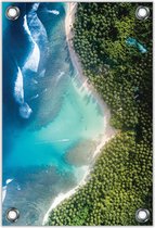 Tuinposter –Zee met Strand en Palmbomen– 60x90cm Foto op Tuinposter (wanddecoratie voor buiten en binnen)