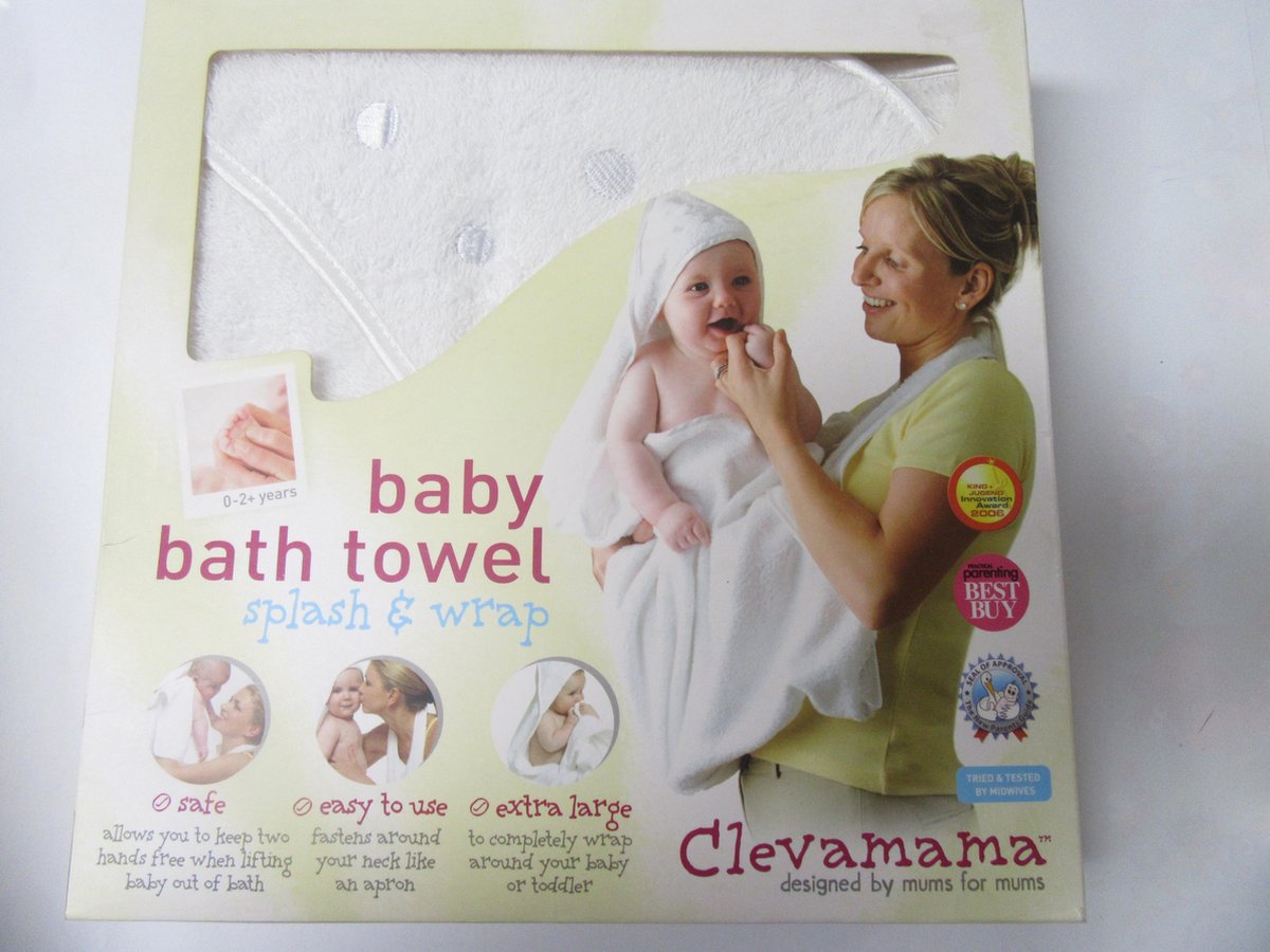 Bol Com Clevamama Apron Baby Bath Towel With Hood Splash N Wrap Cotton White
