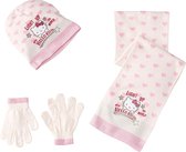 Hello Kitty winterset - Model "Light Up The World" - Handschoenen, Muts en Sjaal - Wit en Roze - 54 cm