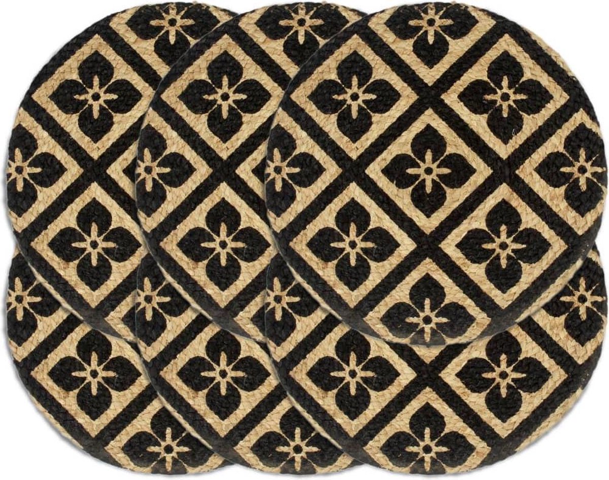 vidaXL - Placemats - 6 - st - rond - 38 - cm - jute - zwart