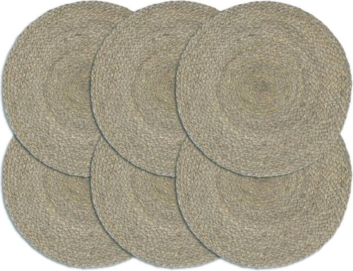 vidaXL - Placemats - 6 - st - rond - 38 - cm - jute - effen - grijs