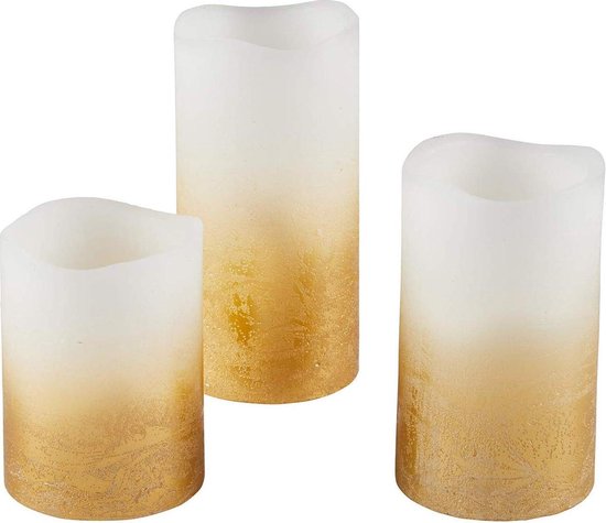 Inheems procedure Dijk Gouden LED Kaarsen set van 3 stuks| Led-kaars met bewegende vlam echte wax  kaarsen... | bol.com