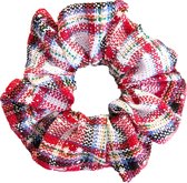 Kraagjeskopen.nl®  Scrunchie Kerst Rood Wit Geruit Extra Vol en Luxe - Haarwokkel Haarelastiek - Kerst Cadeau