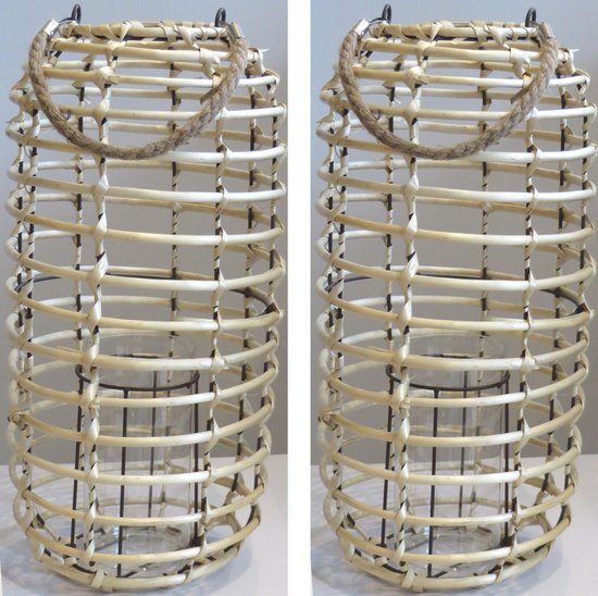 Sobriquette douche jurk 2 stuks Windlicht bamboe lantaarn voor binnen en buiten met glazen  kaarshouder | bol.com