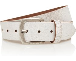 Timbelt 4cm jeans riem van crack leder - heren riem / dames riem - 100% leer - wit - Maat 105 - Totale lengte riem 120 cm